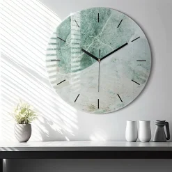 Horloge murale Wallfluent fi60 cm Aiguilles noires Marbre pierre texture 1 pcs