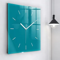 Horloge murale Wallfluent 60x60 cm Aiguilles blanches Bleu turquoise 1 pcs