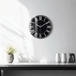 Horloge murale Wallfluent fi30 cm Aiguilles blanches Chiffres romains noirs 1 pcs