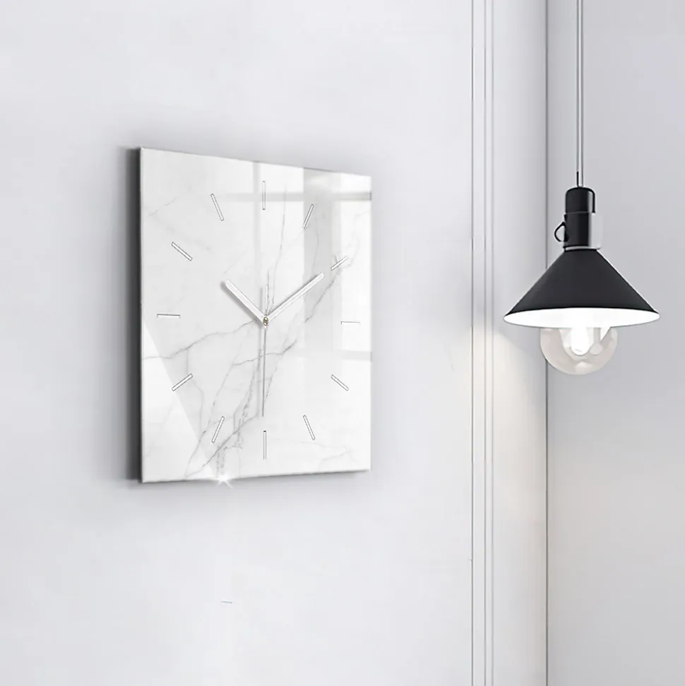 Horloge murale Wallfluent 30x30 cm Aiguilles blanches Marbre ornemental 1 pcs
