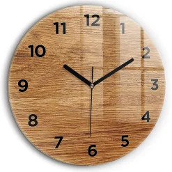 Horloge murale Wallfluent fi60 cm Avec chiffres Aiguilles noires Bois clair 1 pcs