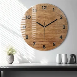 Horloge murale Wallfluent fi60 cm Avec chiffres Aiguilles noires Bois clair 1 pcs