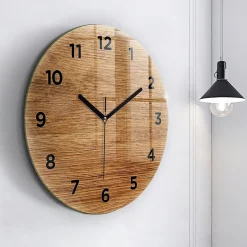 Horloge murale Wallfluent fi60 cm Avec chiffres Aiguilles noires Bois clair 1 pcs