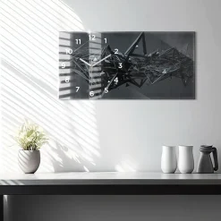 Horloge murale Wallfluent 60x30 cm Avec chiffres Aiguilles blanches Abstraction noire 1 pcs