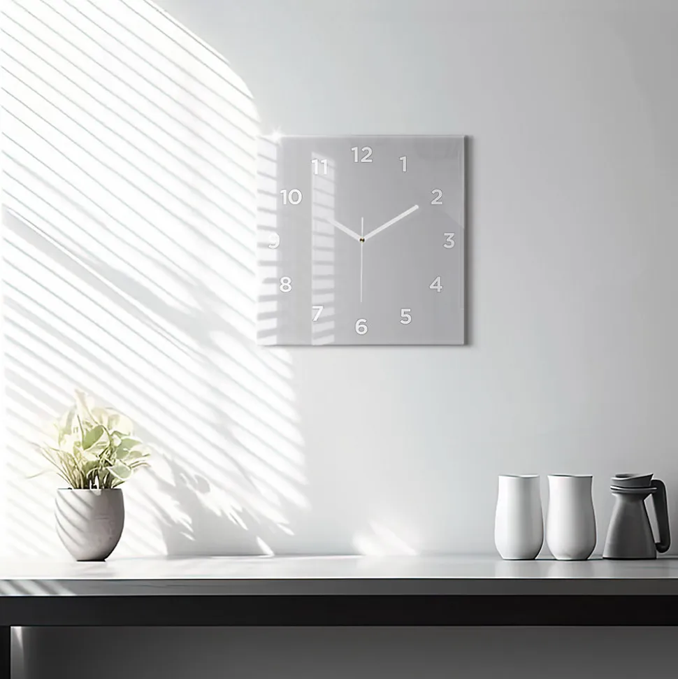 Horloge murale Wallfluent 30x30 cm Avec chiffres Aiguilles blanches Gris clair 1 pcs