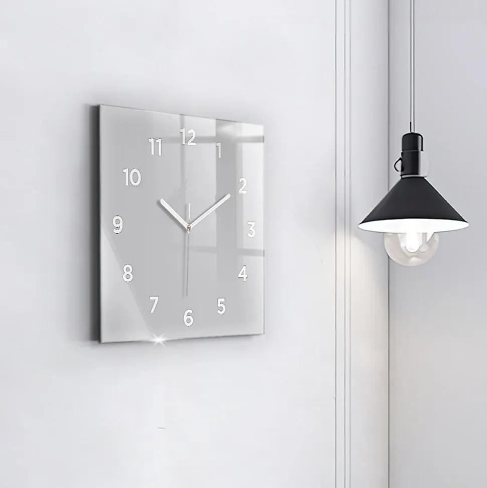 Horloge murale Wallfluent 30x30 cm Avec chiffres Aiguilles blanches Gris clair 1 pcs