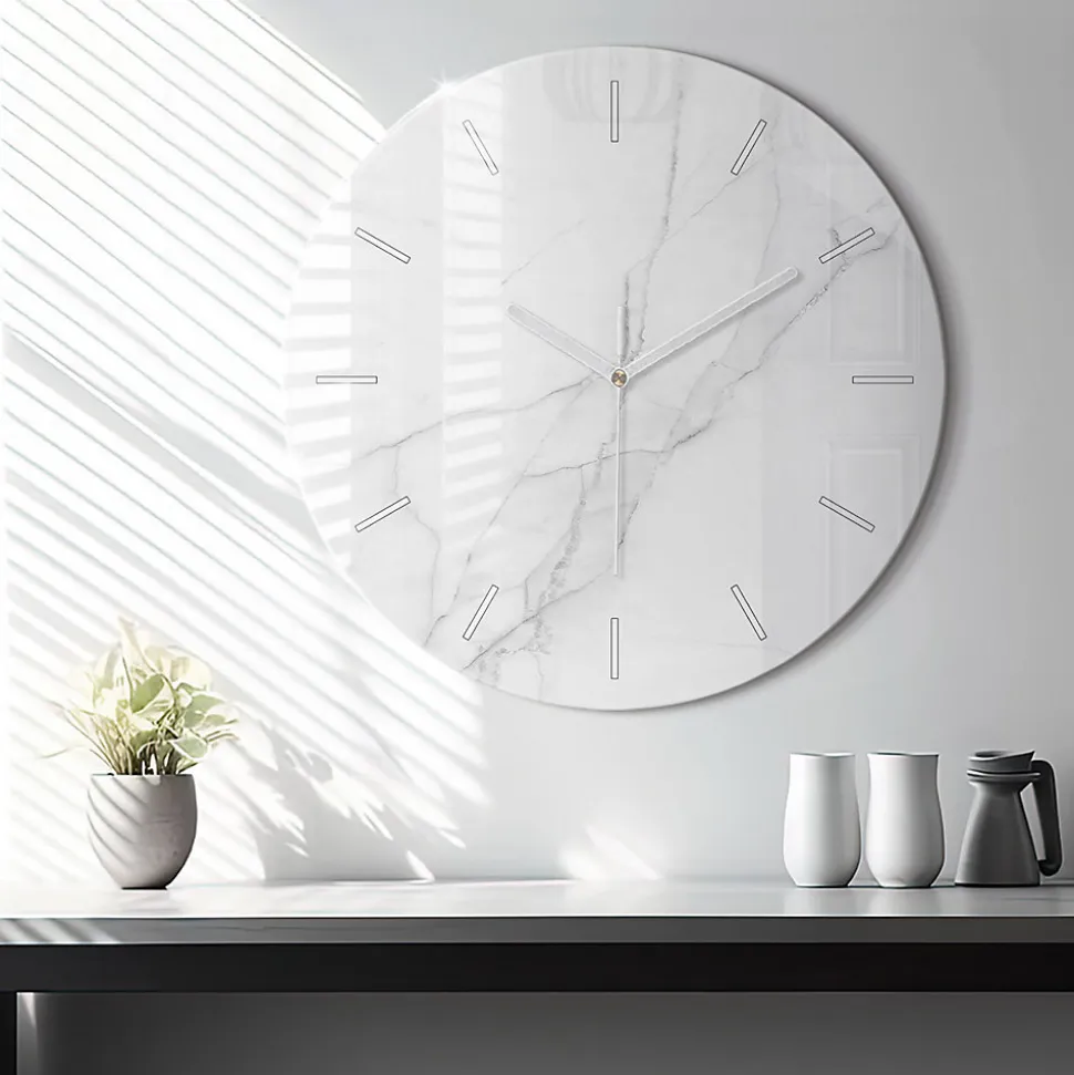 Horloge murale Wallfluent fi60 cm Aiguilles blanches Marbre ornemental 1 pcs