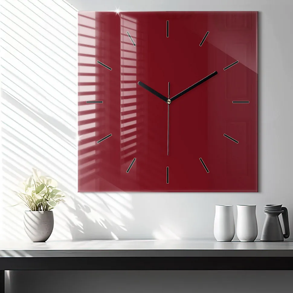 Horloge murale Wallfluent 60x60 cm Aiguilles noires Bordeaux 1 pcs