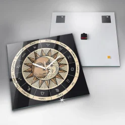 Horloge murale Wallfluent 60x60 cm Aiguilles blanches Soleil et signes du zodiaque 1 pcs