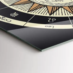 Horloge murale Wallfluent 60x60 cm Aiguilles blanches Soleil et signes du zodiaque 1 pcs