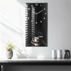 Horloge murale Wallfluent 30x60 cm Avec chiffres Aiguilles blanches Tasse de café 1 pcs