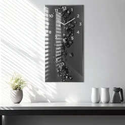 Horloge murale Wallfluent 30x60 cm Avec chiffres Aiguilles blanches Abstraction noire 1 pcs