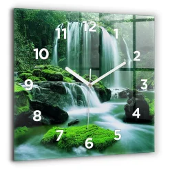 Horloge murale Wallfluent 60x60 cm Avec chiffres Aiguilles blanches Cascade parmi la mousse 1 pcs