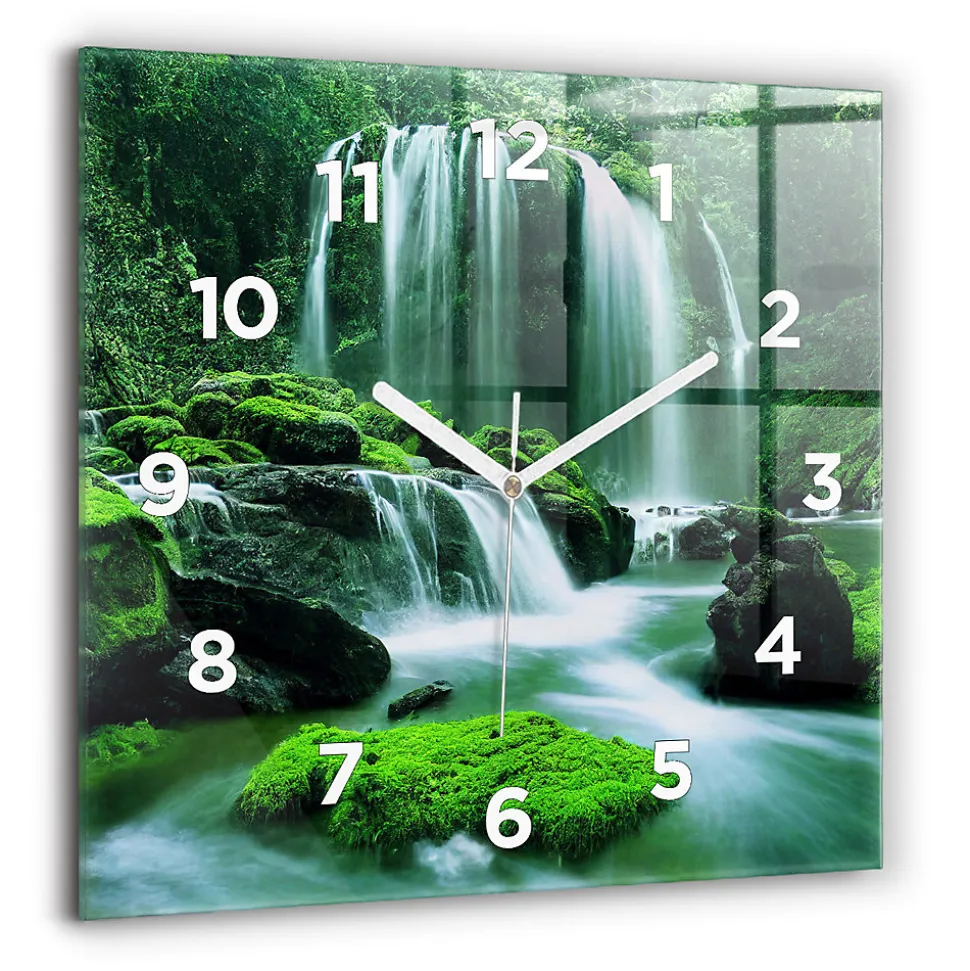 Horloge murale Wallfluent 60x60 cm Avec chiffres Aiguilles blanches Cascade parmi la mousse 1 pcs