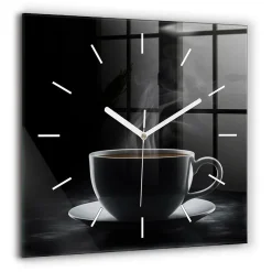 Horloge murale Wallfluent 60x60 cm Aiguilles blanches Tasse de café noir 1 pcs