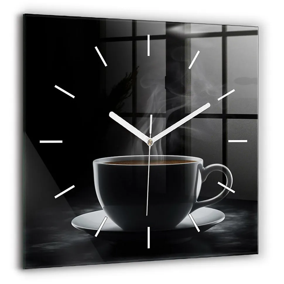 Horloge murale Wallfluent 60x60 cm Aiguilles blanches Tasse de café noir 1 pcs