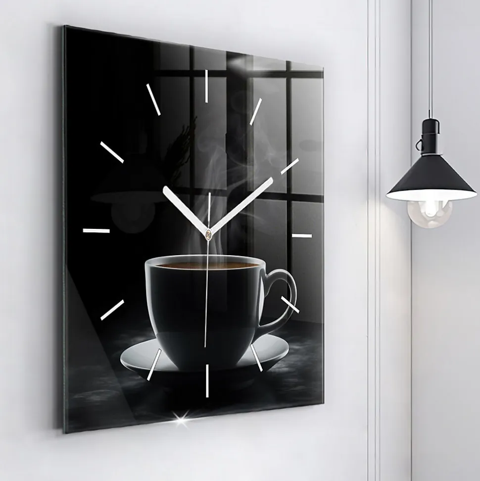 Horloge murale Wallfluent 60x60 cm Aiguilles blanches Tasse de café noir 1 pcs