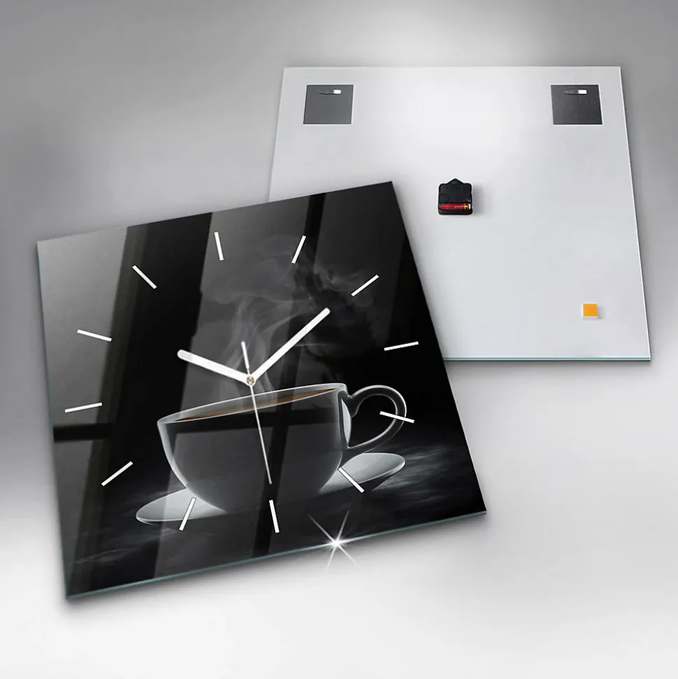 Horloge murale Wallfluent 60x60 cm Aiguilles blanches Tasse de café noir 1 pcs