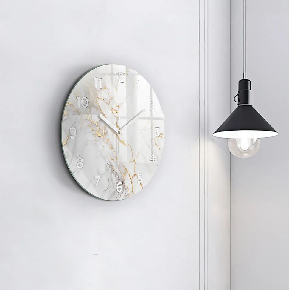 Horloge murale Wallfluent fi30 cm Avec chiffres Aiguilles blanches Marbre décoratif 1 pcs