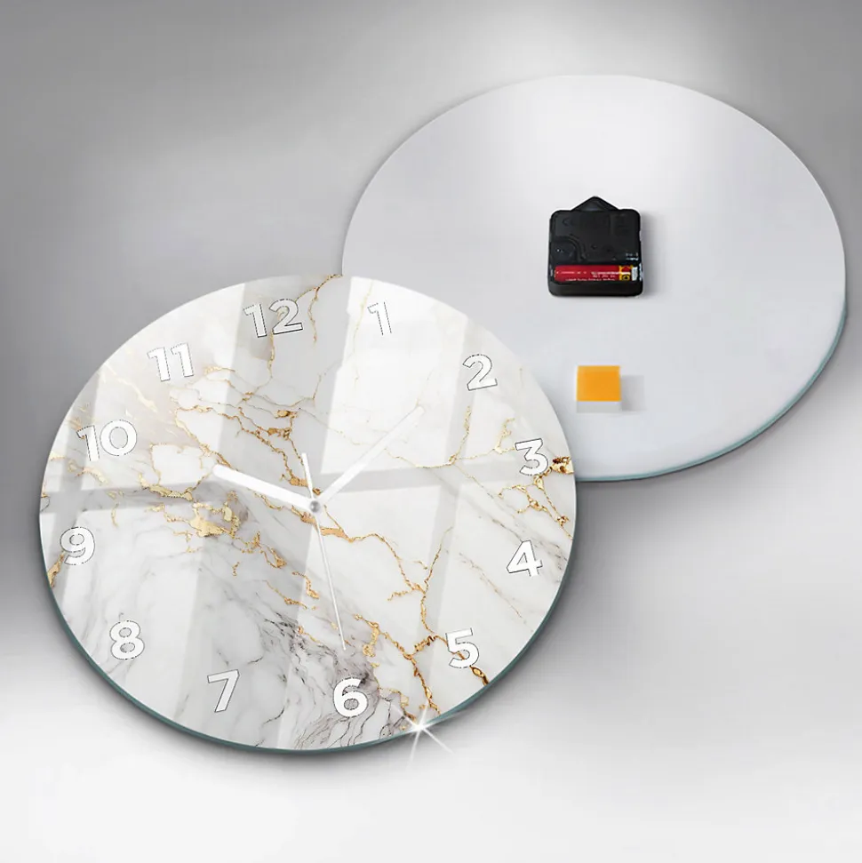 Horloge murale Wallfluent fi30 cm Avec chiffres Aiguilles blanches Marbre décoratif 1 pcs