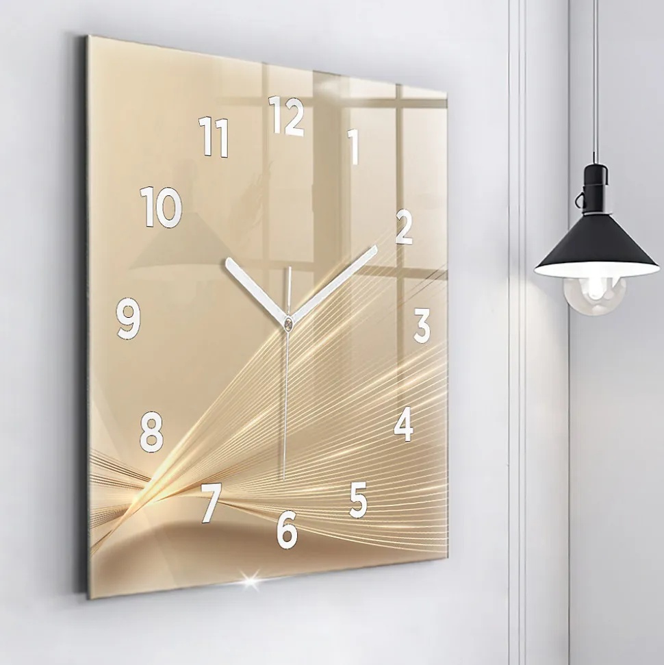 Horloge murale Wallfluent 60x60 cm Avec chiffres Aiguilles blanches Lumière abstraite 1 pcs