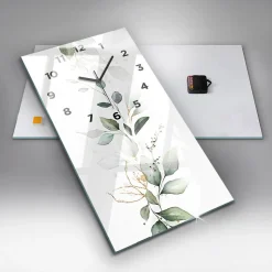 Horloge murale Wallfluent 30x60 cm Avec chiffres Aiguilles noires Abstraction feuillage 1 pcs