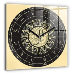 Horloge murale Wallfluent 60x60 cm Aiguilles noires Zodiaques et Soleil 1 pcs