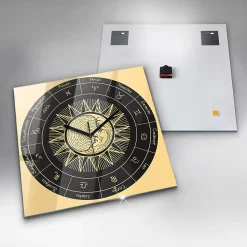 Horloge murale Wallfluent 60x60 cm Aiguilles noires Zodiaques et Soleil 1 pcs