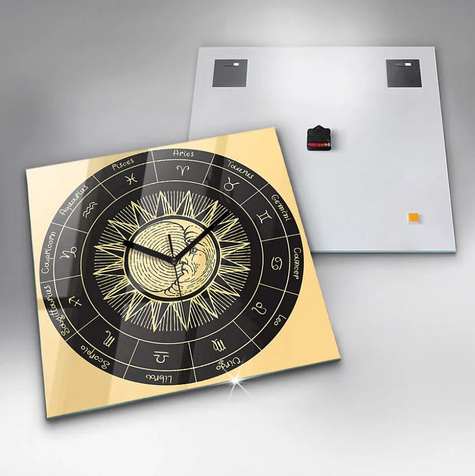 Horloge murale Wallfluent 60x60 cm Aiguilles noires Zodiaques et Soleil 1 pcs
