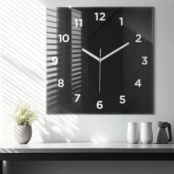 Horloge murale Wallfluent 60x60 cm Avec chiffres Aiguilles blanches Motif mur sombre 1 pcs