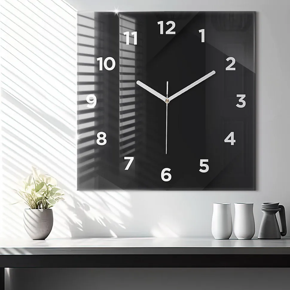 Horloge murale Wallfluent 60x60 cm Avec chiffres Aiguilles blanches Motif mur sombre 1 pcs
