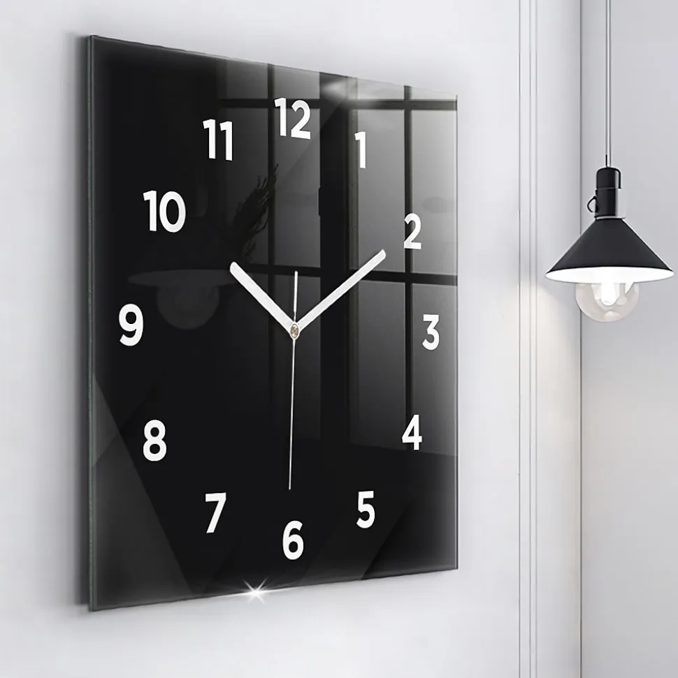Horloge murale Wallfluent 60x60 cm Avec chiffres Aiguilles blanches Motif mur sombre 1 pcs