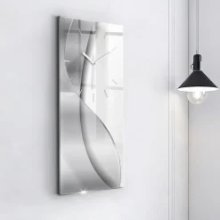 Horloge murale Wallfluent 30x60 cm Aiguilles blanches Abstraction argentée 1 pcs
