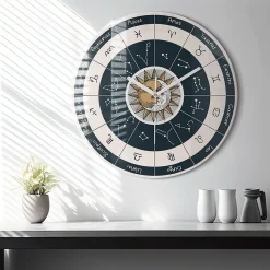 Horloge murale Wallfluent fi60 cm Aiguilles blanches Constellations et zodiaque 1 pcs
