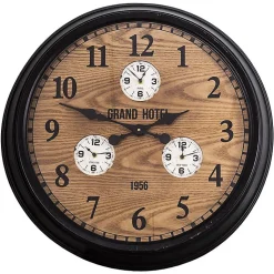 Horloge ronde noir et bois 60x9cm