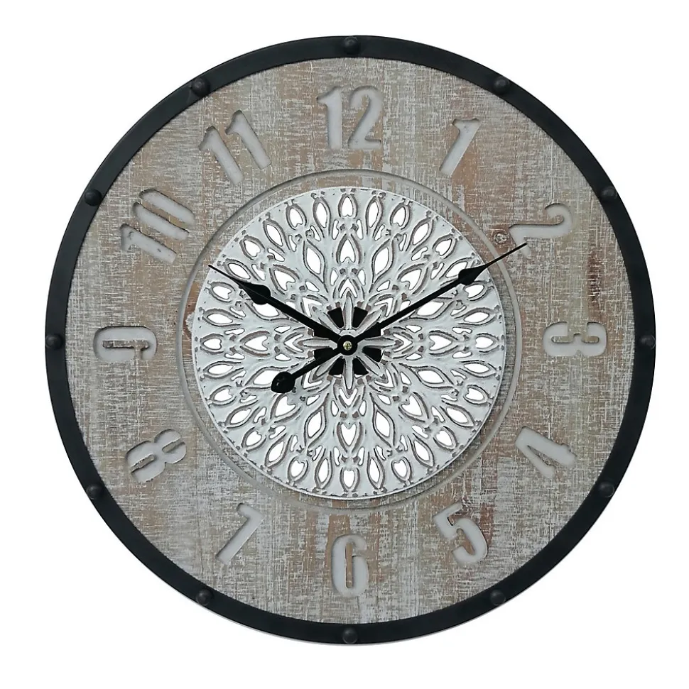 Horloge Suspendue Horloges Murales Brun Noir Mdf Métal Style Vintage