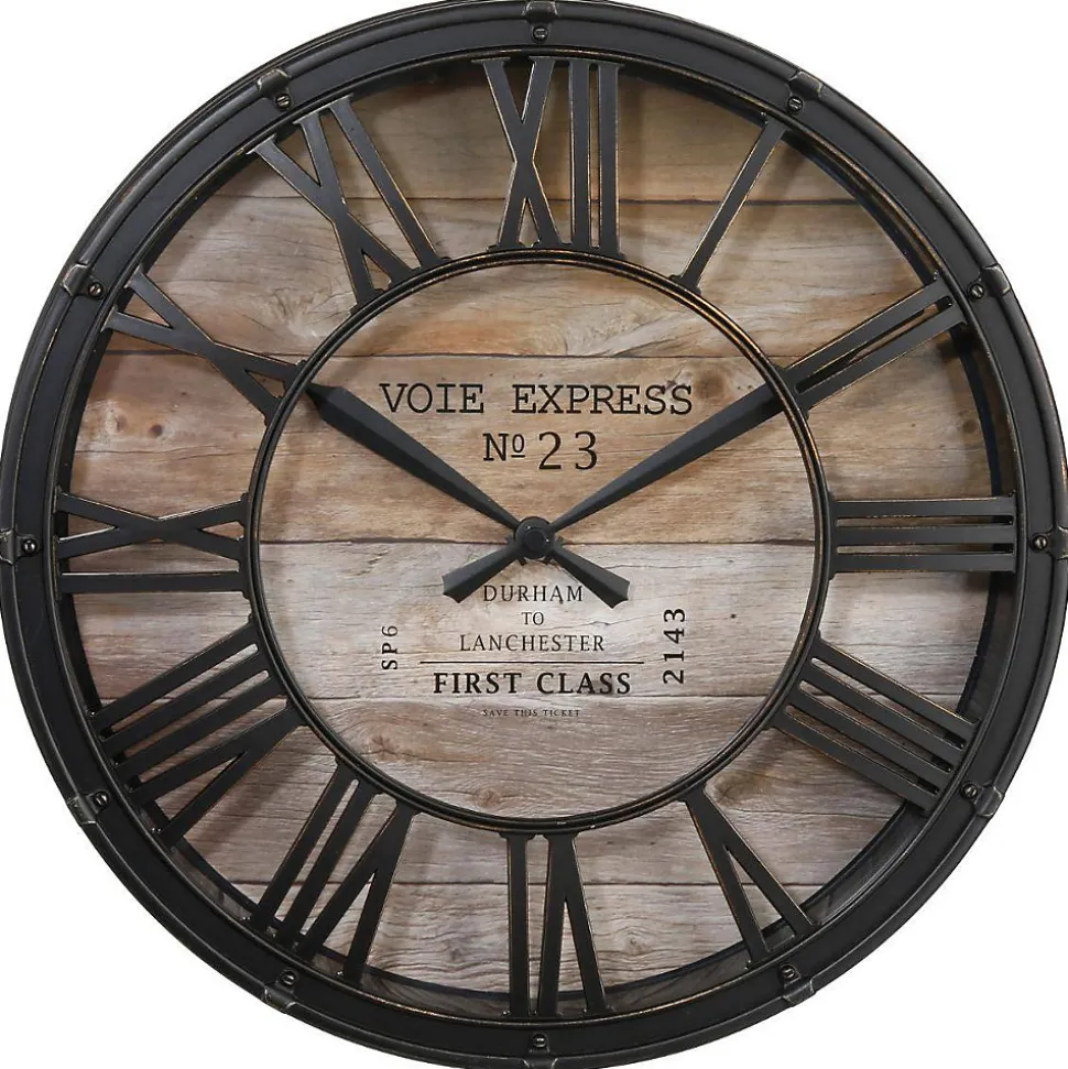 Horloge Vintage - noir & bois D39 cm - Atmosphera