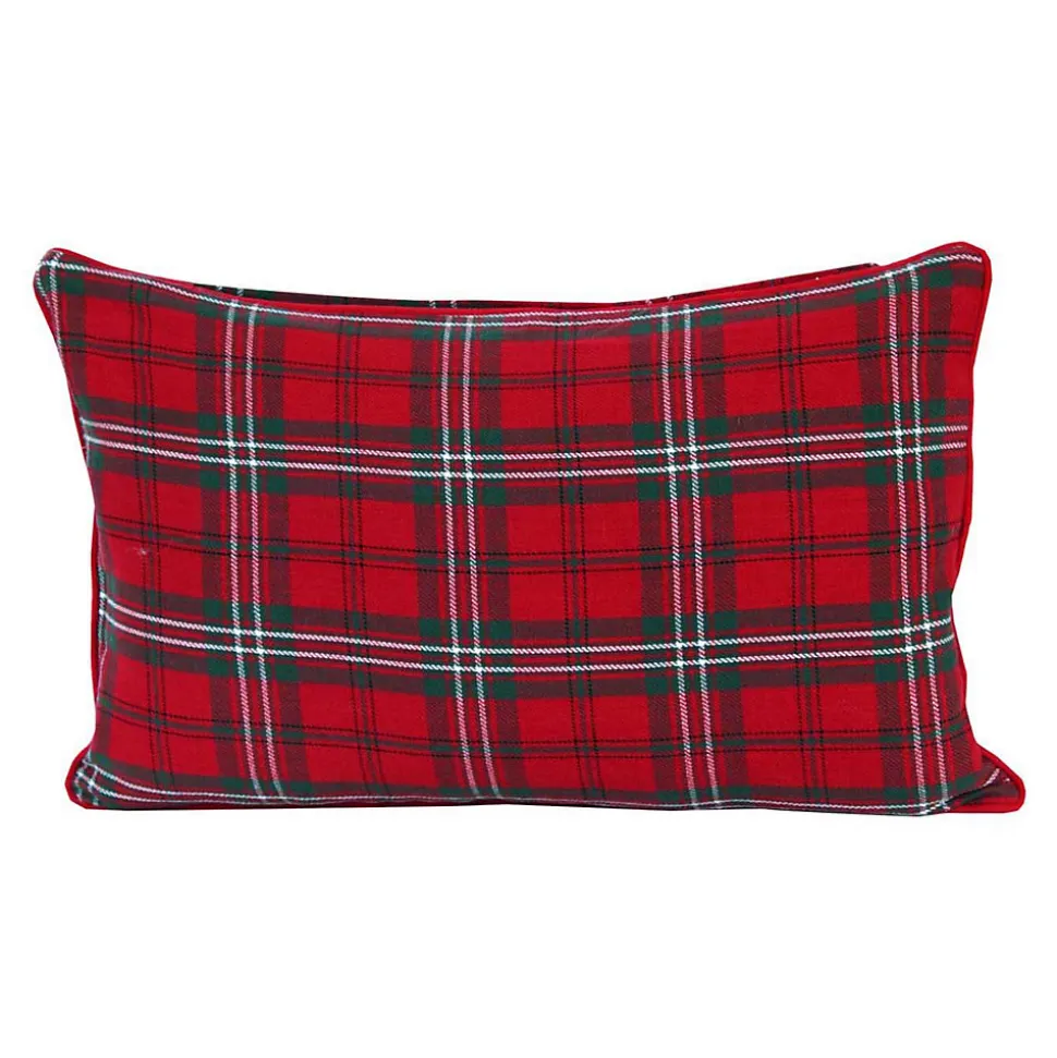 Housse de coussin à carreaux écossais rouge, 30 x 50 cm - HOMESCAPES