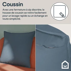 Housse de coussin 100% coton Hiva bleu l.60 x H.60cm GoodHome