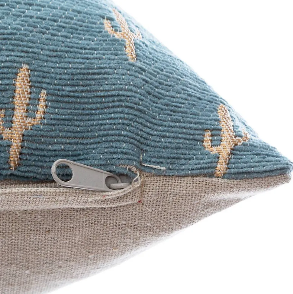 Housse de coussin - coton et chenille - bleu et doré - 40x40 cm - Atmosphera