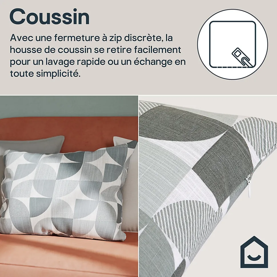 Housse de coussin 100% coton Peca imprimé géométrique gris l.60 x H.40cm GoodHome
