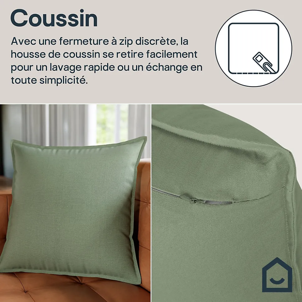 Housse de coussin 100% coton Hiva vert kaki clair l.45 x H.45cm GoodHome