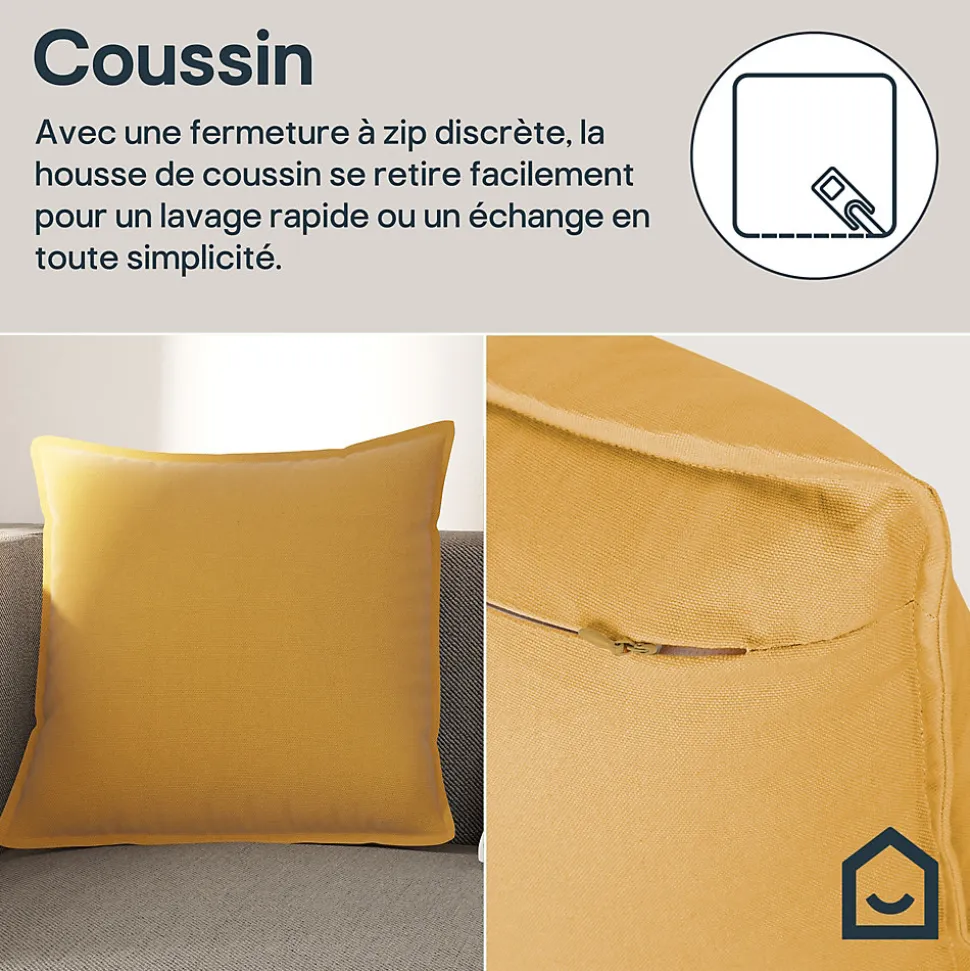 Housse de coussin 100% coton Hiva jaune ocre l.45 x H.45cm GoodHome