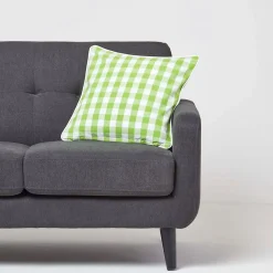 Housse de coussin à grands carreaux vichy vert, 45 x 45 cm - HOMESCAPES