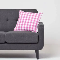 Housse de coussin à grands carreaux vichy rose, 45 x 45 cm - HOMESCAPES