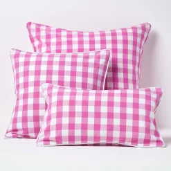 Housse de coussin à grands carreaux vichy rose, 45 x 45 cm - HOMESCAPES