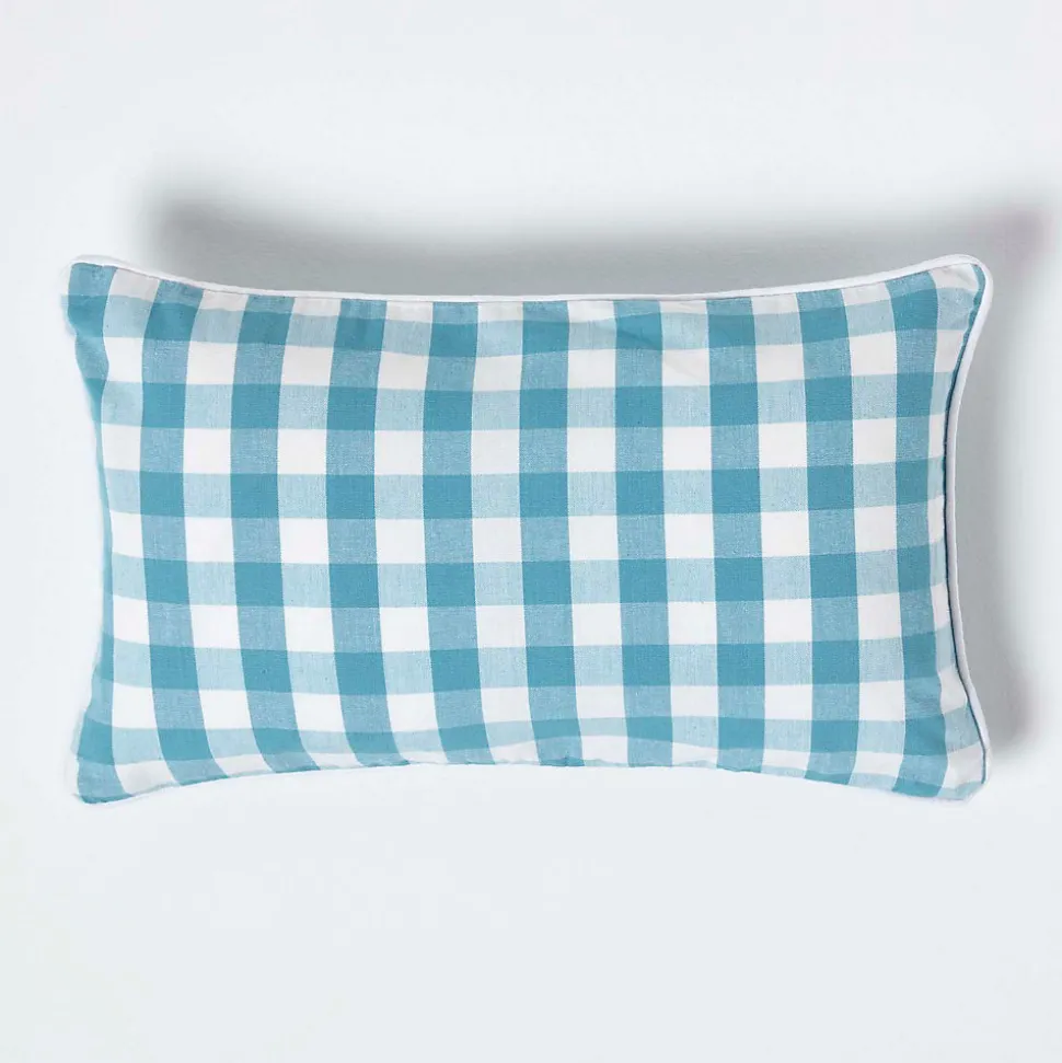 Housse de coussin à grands carreaux vichy bleu, 30 x 50 cm - HOMESCAPES