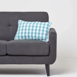 Housse de coussin à grands carreaux vichy bleu, 30 x 50 cm - HOMESCAPES