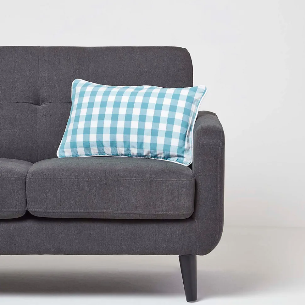 Housse de coussin à grands carreaux vichy bleu, 30 x 50 cm - HOMESCAPES