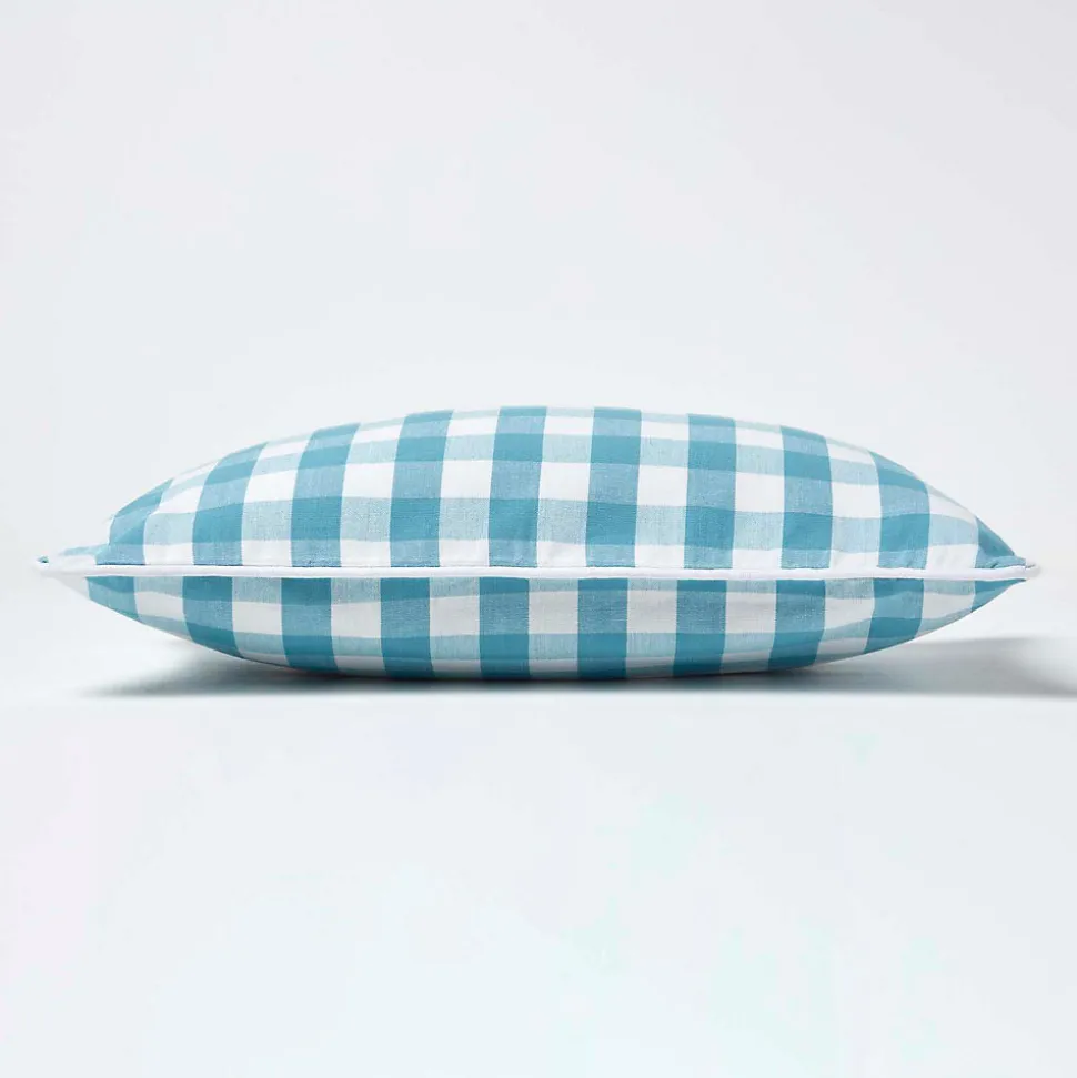 Housse de coussin à grands carreaux vichy bleu, 30 x 50 cm - HOMESCAPES